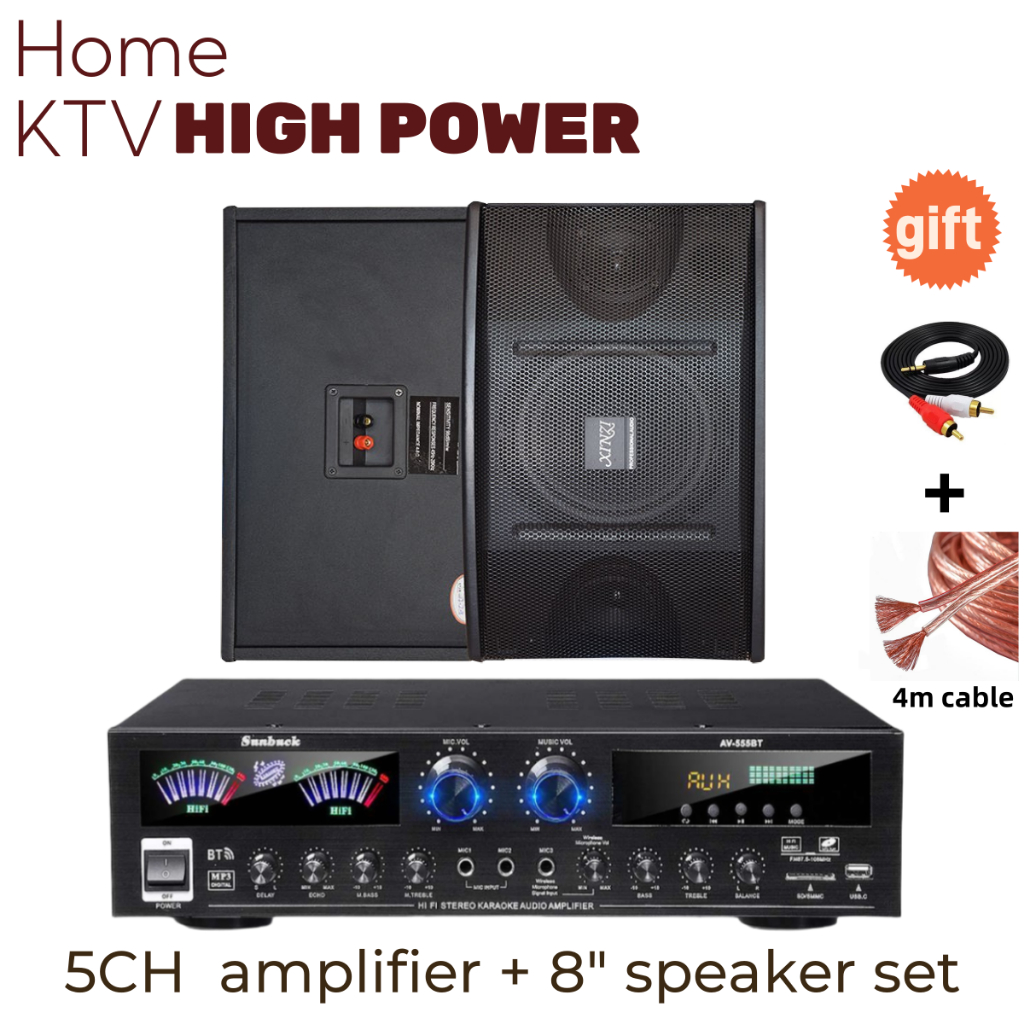 5000W 5CH Karaoke High Power Amplifier Speaker Set 8 inch Amplifier ...