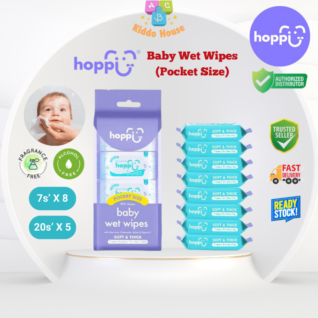 Hoppi Premium 99% Water Baby Wet Wipes Wet Tissues (7 Wipes x 8 Packs ...
