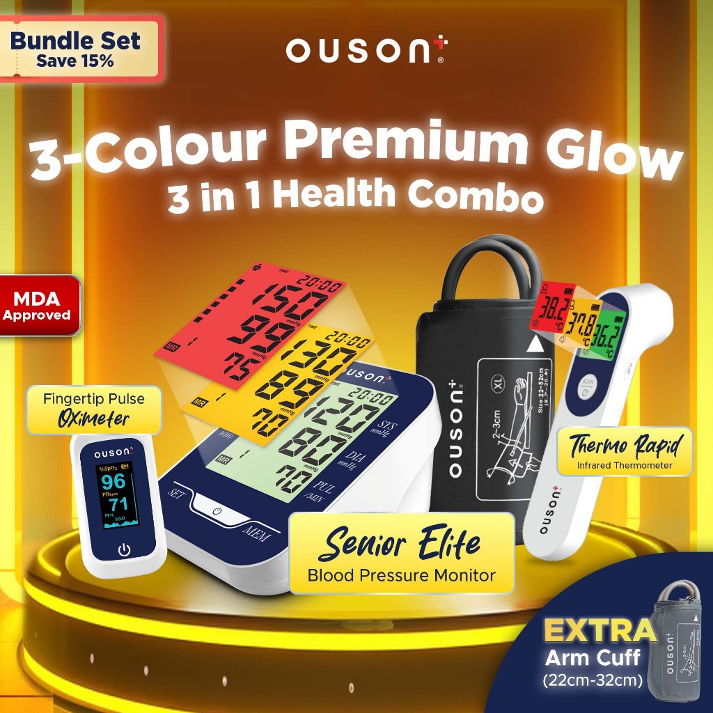 [GIFT SET] OUSON 3 Colour Digital Arm Type Blood Pressure Machine ...