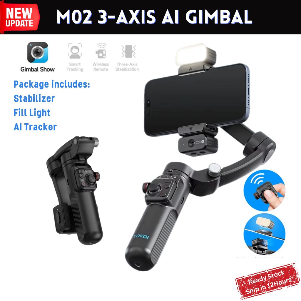M02 3-Axis AI Gimbal Stabilizer for Phone Anti-Shake SmartPhone Selfie ...
