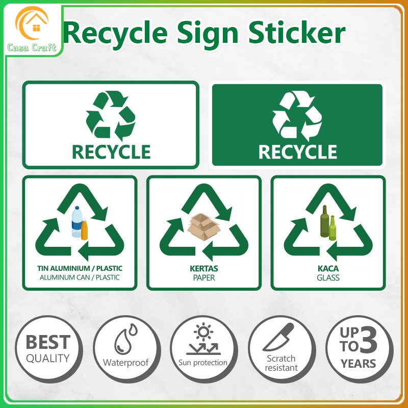 Recycle Sign Trash PVC Sticker Plastic/Paper/Glass/Recycle Sign Premium ...