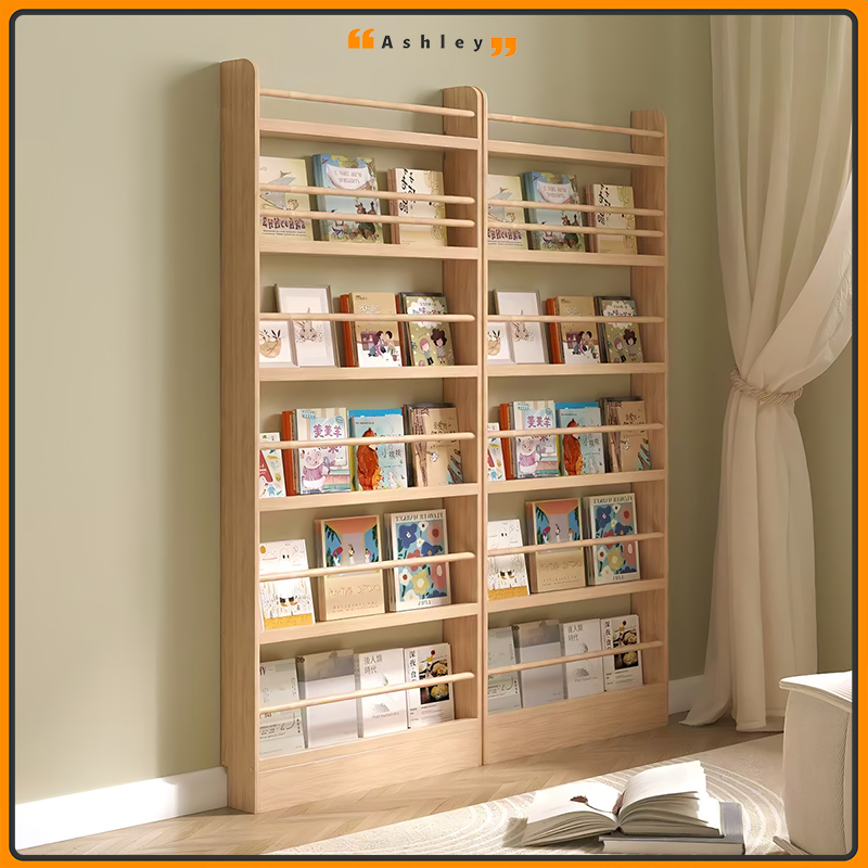 Wooden Book Shelf Rak Buku Kanak Kanak Rak Buku Bookcase Against Wall ...
