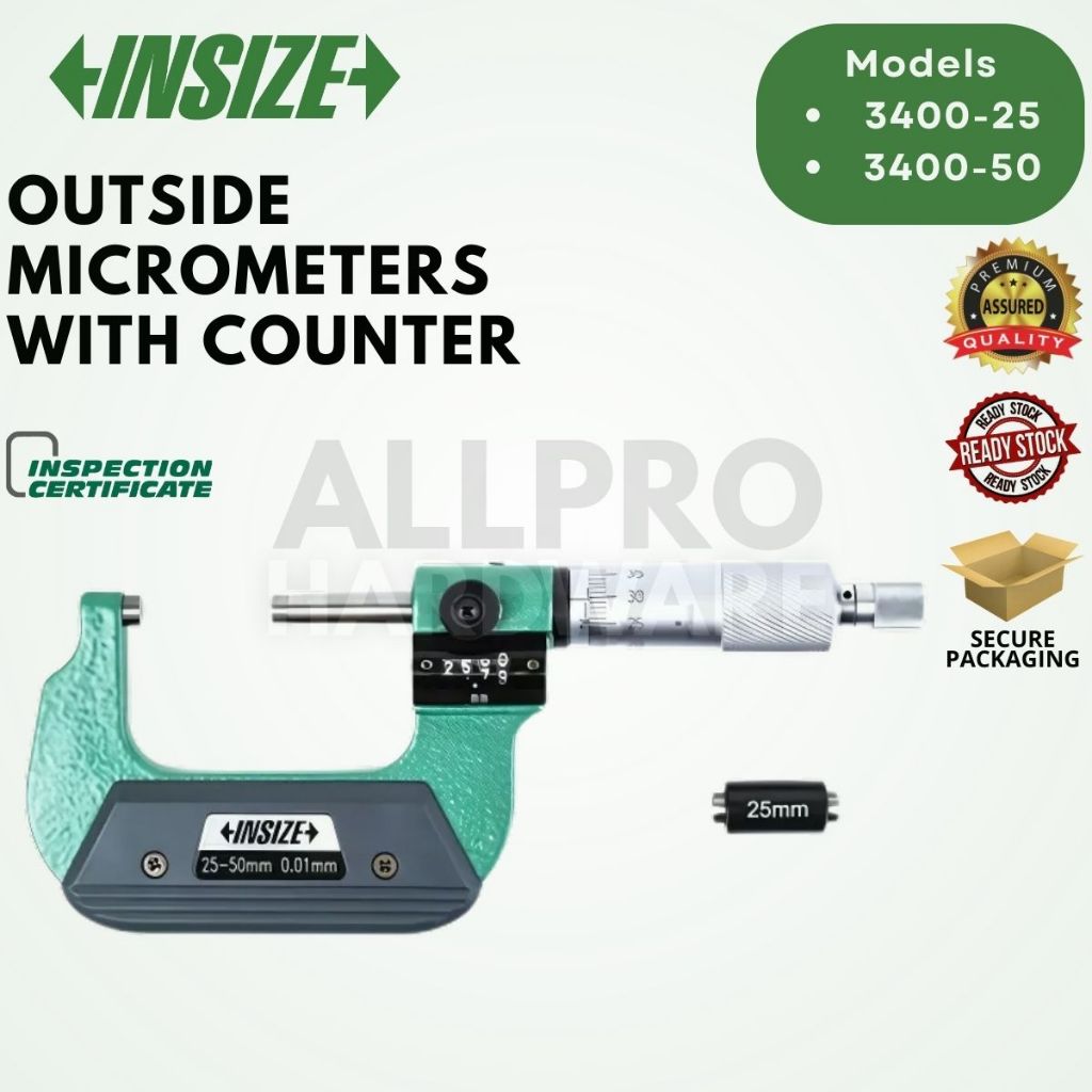 INSIZE OUTSIDE MICROMETERS WITH COUNTER INSIZE 3400-25/INSIZE 3400-50 ...