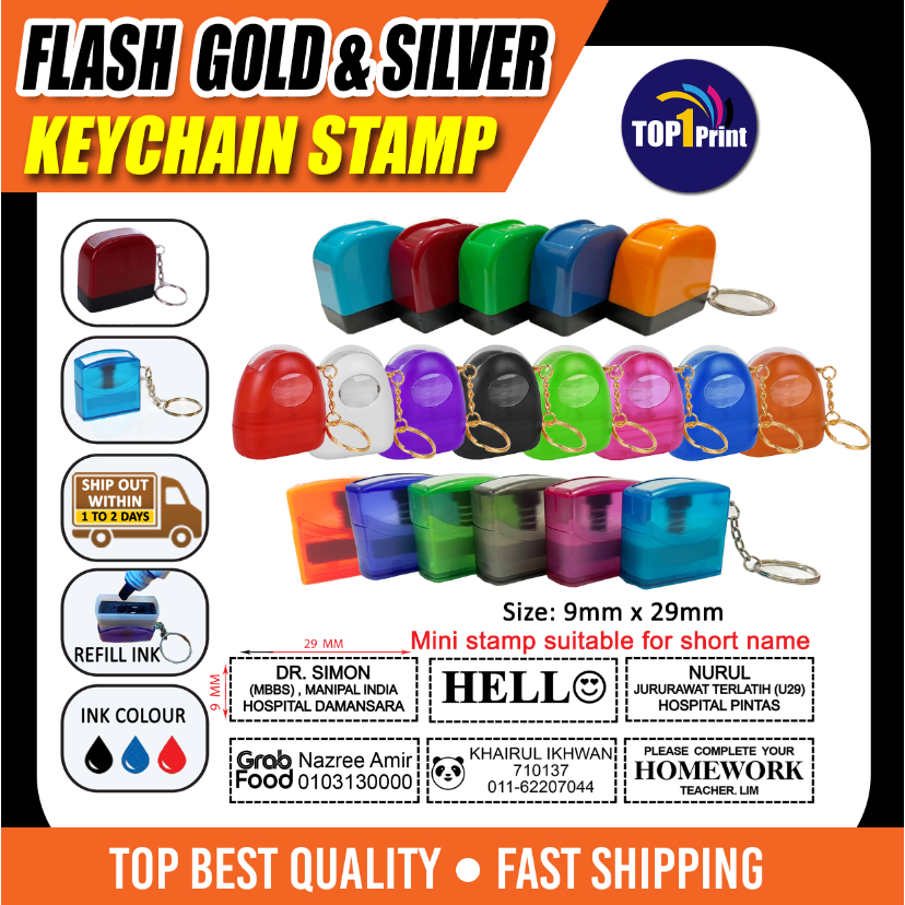 SAME DAY POST OUT POCKET PORTABLE Keychain Stamp Pre-Ink (9mm X 29mm ...