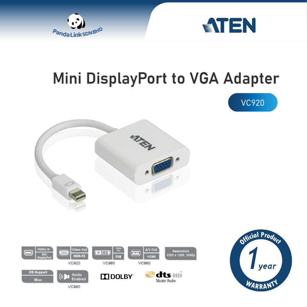 ATEN VC920 Mini DisplayPort to VGA Adapter | Shopee Malaysia