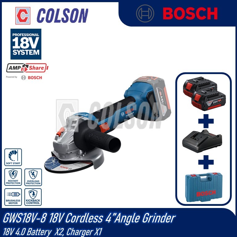 COLSON BOSCH GWS18V-8 18V Cordless 4”Angle Grinder | Shopee Malaysia