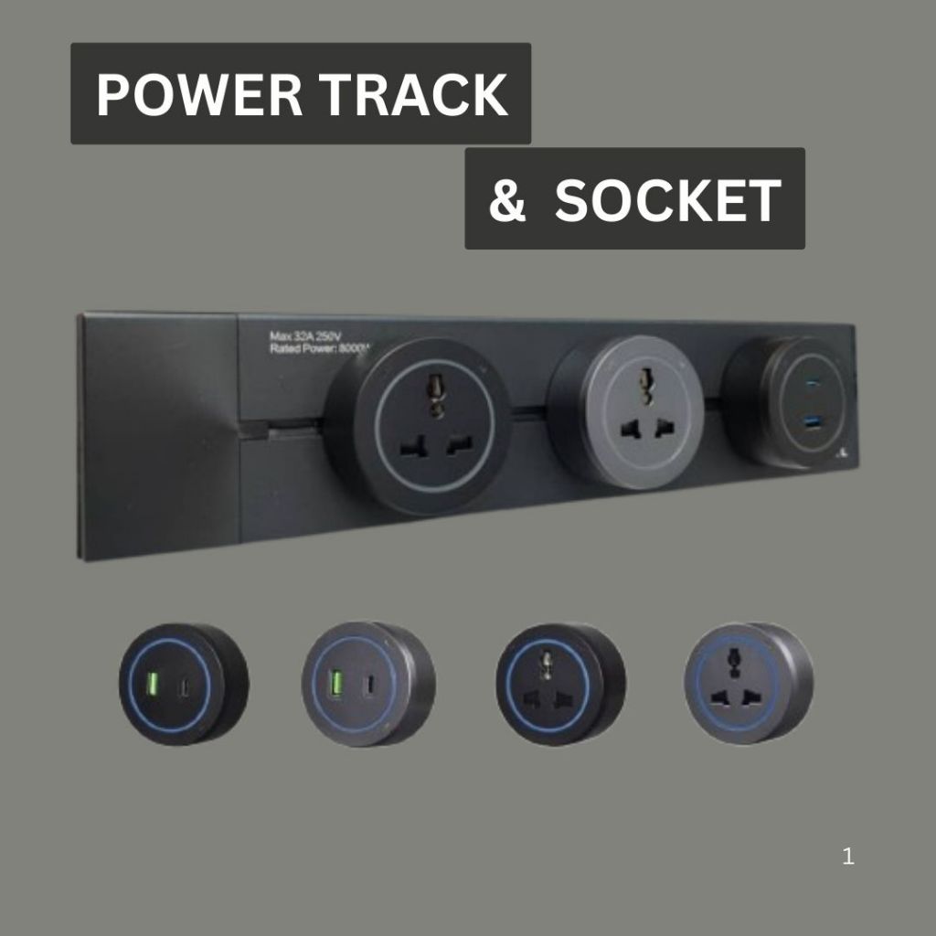 POWER TRACK 32A SURFACE TRACK RAIL 13A UNIVERSAL SOCKET USB+TYPE C PLUG ...