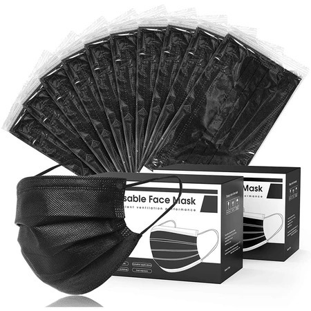 50pcs Full Black colour 3ply Face mask Non Medical Disposable Mask full ...