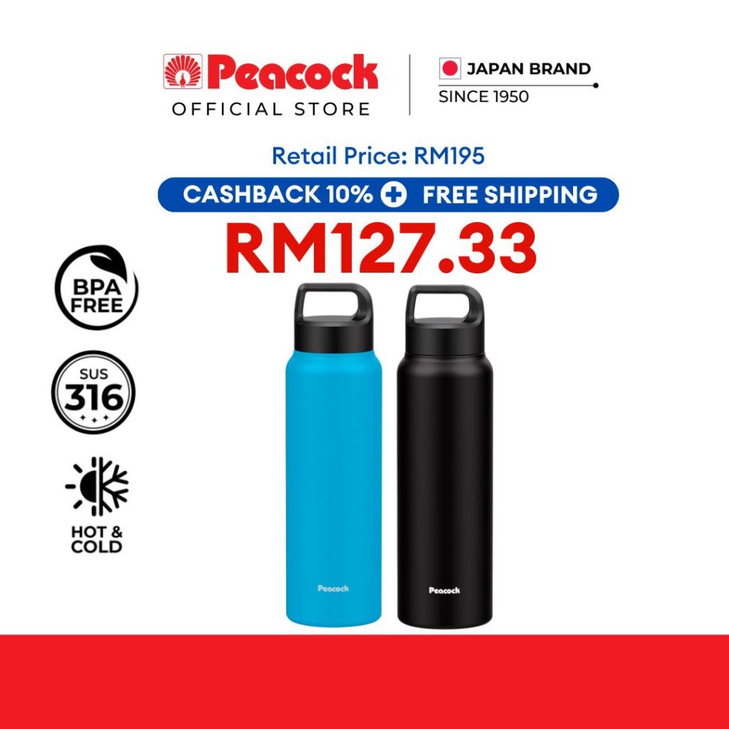 PEACOCK AKR-80 800ML Lifestyle Twist Cap Thermos Water Bottle SUS316  Insulated Vacuum Tumbler Botol Air Termos
