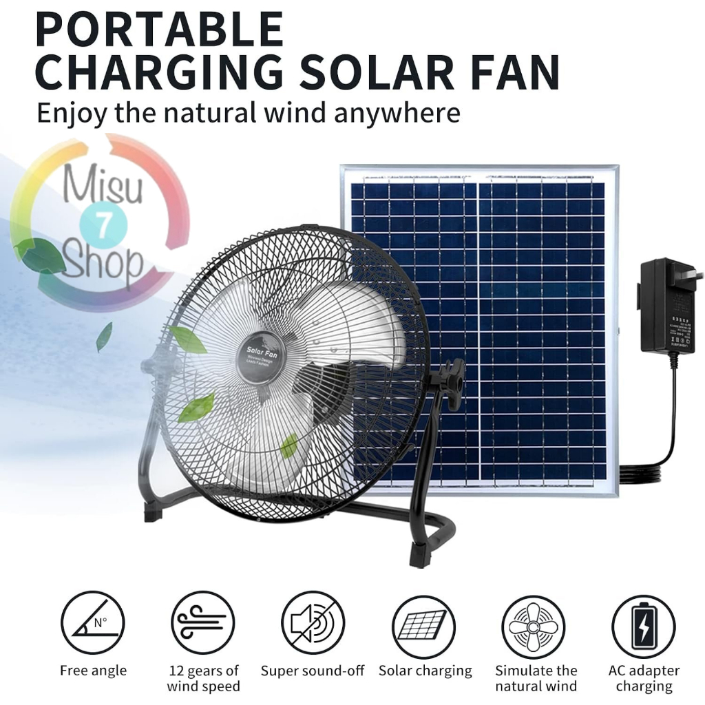 2-In-1 Solar Fan 14 Inch High Velocity Industrial fan 3 Speed Solar ...