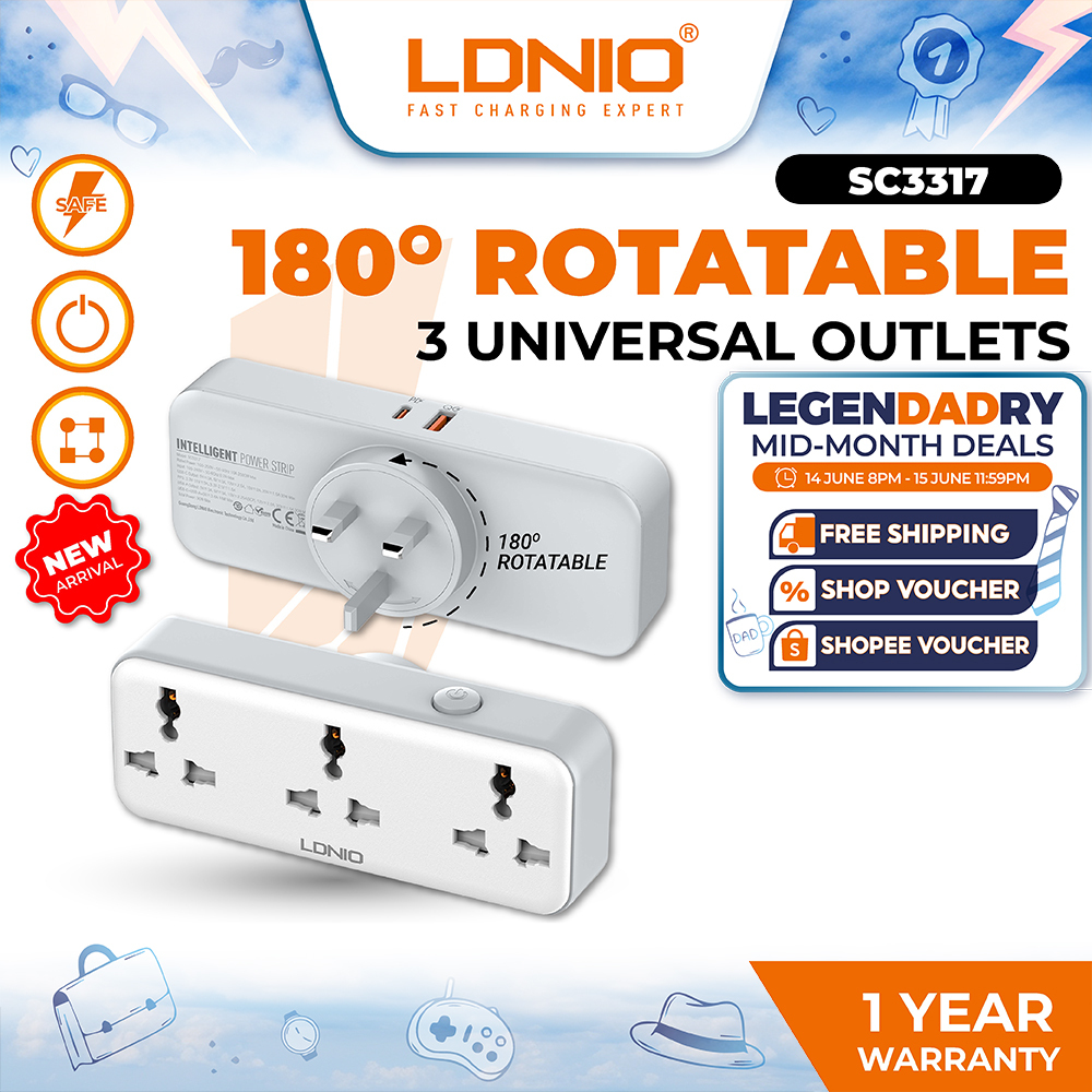 LDNIO SC3317 2500W UK plug universal outlet rotatable plug power socket ...