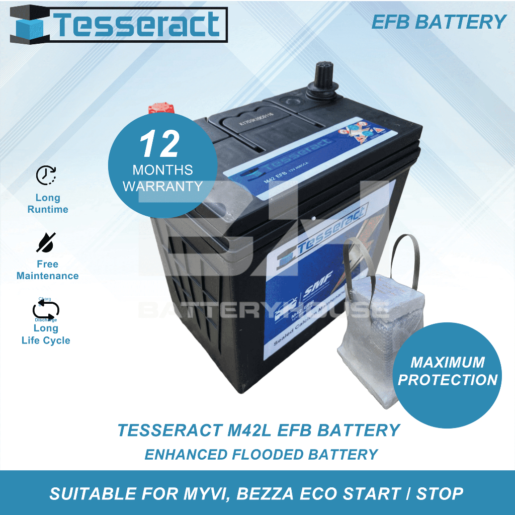 CAR BATTERY TESSERACT M42L/60B20L - AUTO START/STOP - FOR MYVI, BEZZA ...
