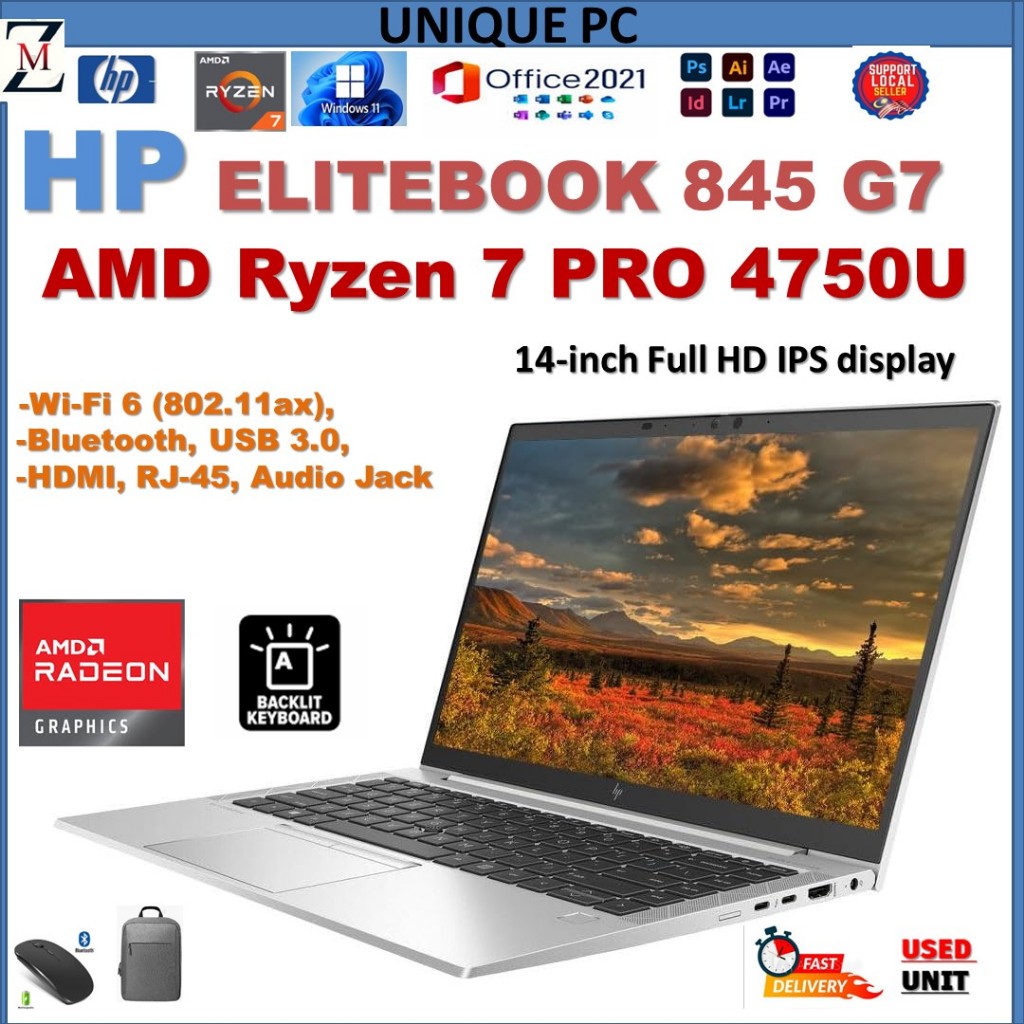 HP EliteBook 845 G7 Ryzen PRO 4750U 16GB RAM 256GB SSD 14-inch - Main Image