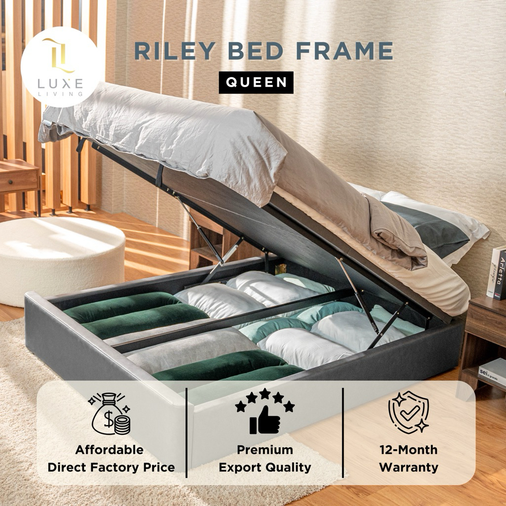 LUXE: Riley Hydraulic Queen / King Storage Bed Frame | Ottoman Bed ...