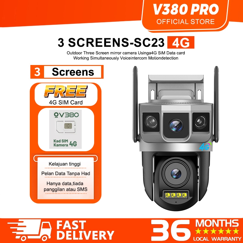 V380 Pro Three Screen SC23 4G Sim card Outdoor Waterproof Wifi 360 Cctv ...