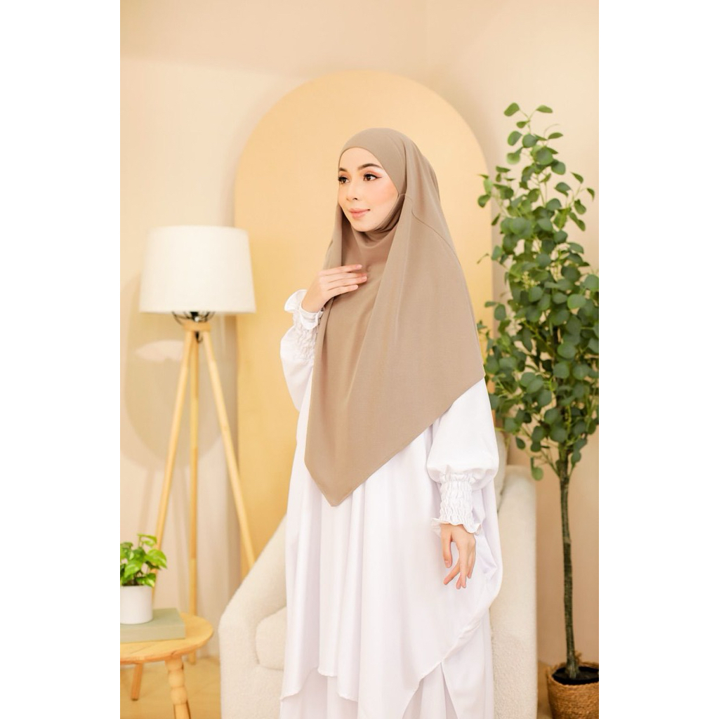 QAINISA Tudung Sarung HASYA berdagu khimar umrah ironless tudung labuh bidang 45 50 60 purdah MOSSCREPE