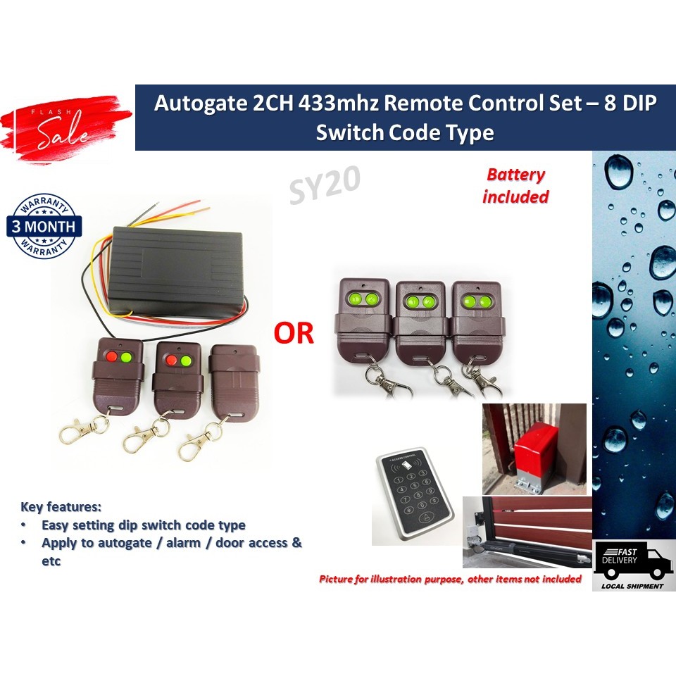 Autogate Door Wireless Remote Control Set - 2 Channel 433mhz Dip Switch ...