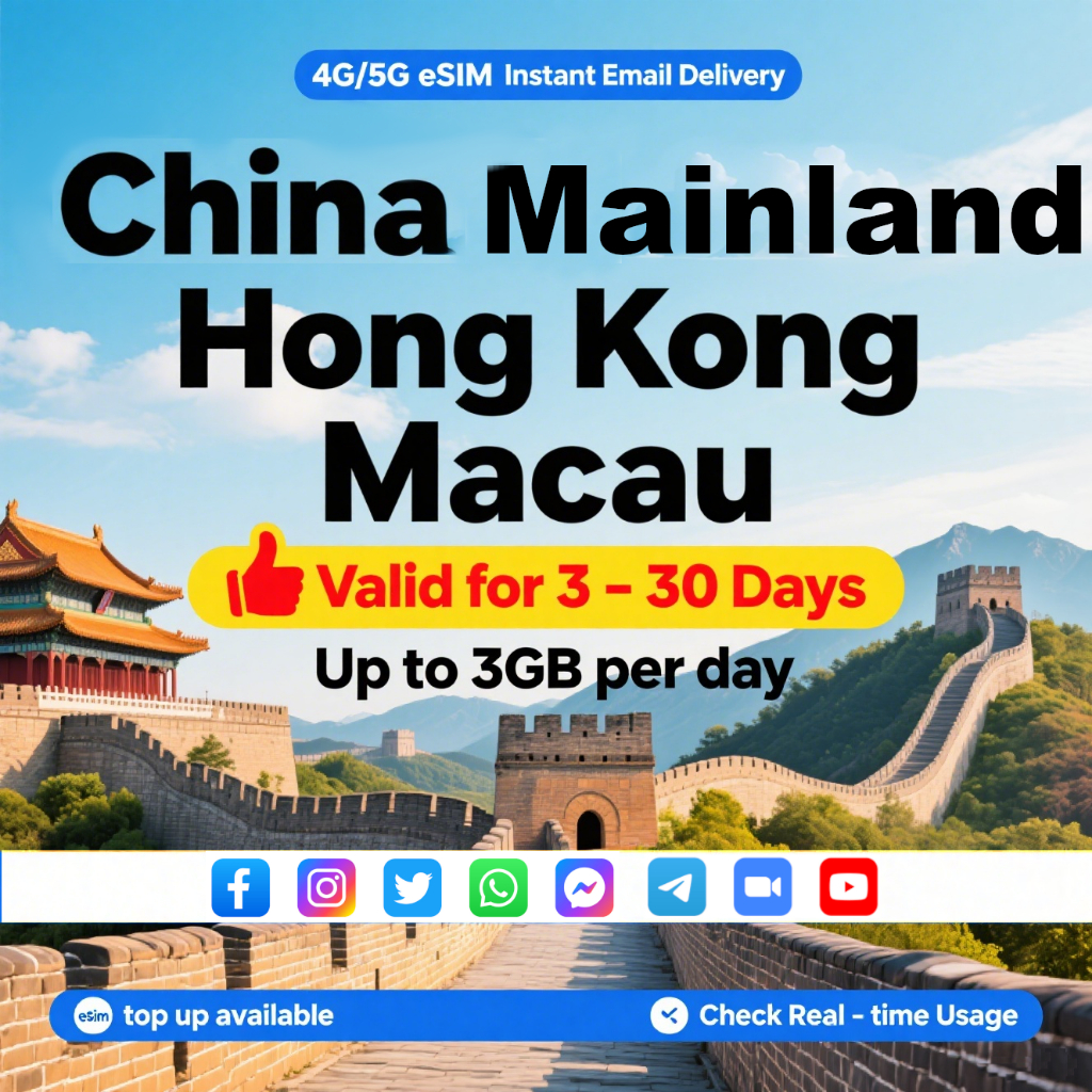 China eSIM for Mainland & HongKong & Macau with VPN 10 to 30 Days Up To ...