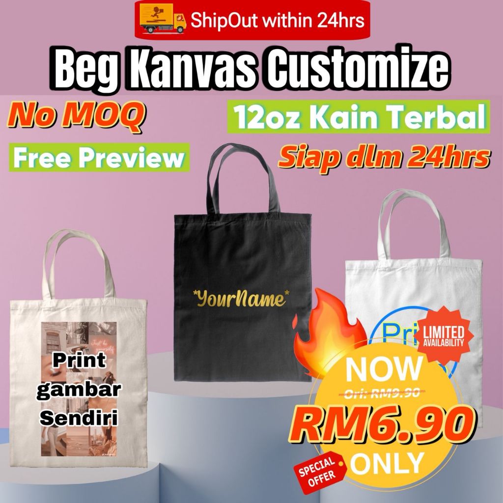 Tote Bag Student Custom Name Canvas Bag Beg Kain Tulis Nama ...