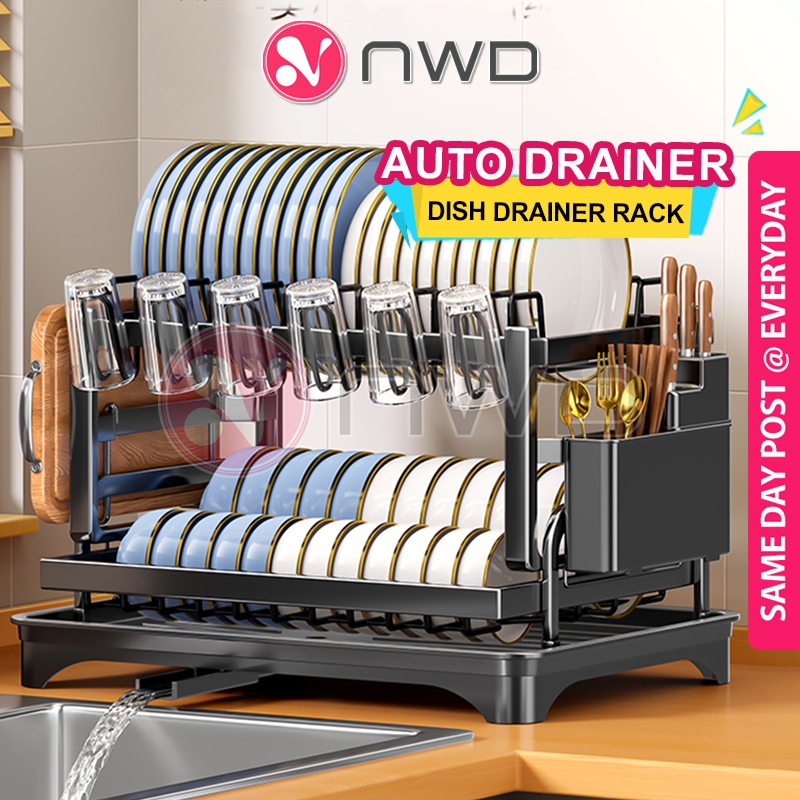 𝗤𝗨𝗜𝗖𝗞 𝗗𝗥𝗔𝗜𝗡𝗔𝗚𝗘 》Dual Layer Sink Dish Drain Rack Cutlery Fork Spoon ...