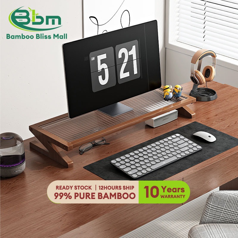𝐁𝐁𝐌 Bamboo PC Stand Laptop Monitor Stand 20KG Computer Stand Desktop ...