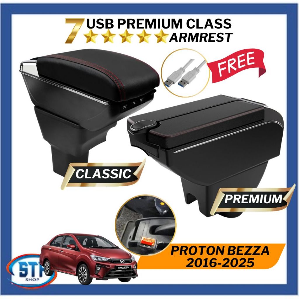 Perodua Bezza 2016-2025 Usb Armrest Adjustable 7 Charging Port With Red ...