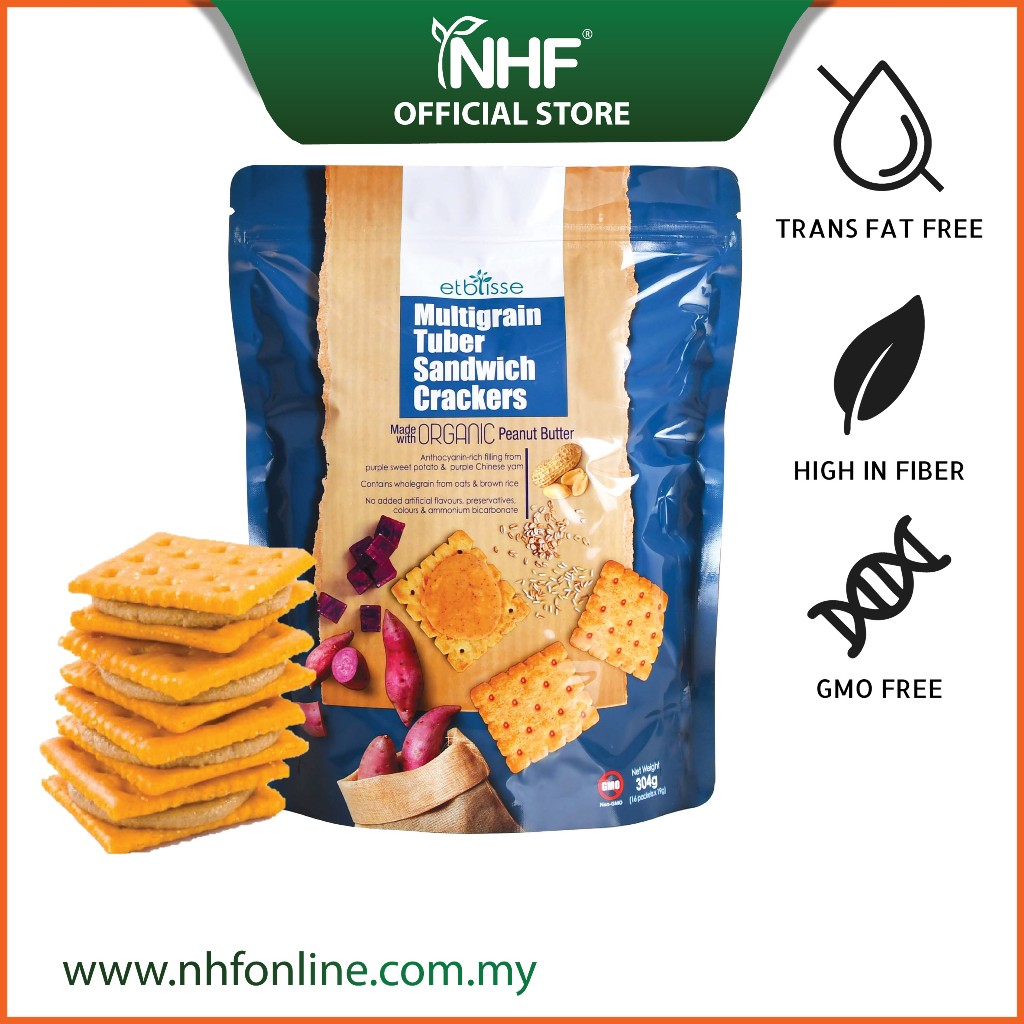 ETBLISSE Multigrain Tuber Sandwich Crackers 紫薯谷粮夹心饼 (19g x 16 Packets ...