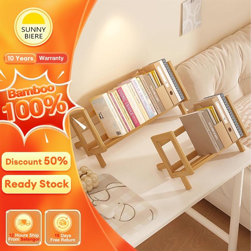 SUNNY Bamboo Desktop Bookshelf Book Rack Rak Buku Aesthetic Book Shelf ...