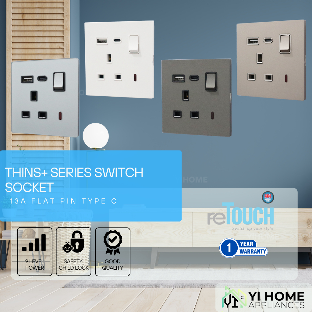 [WHITE] [GREY] [ECRU COLOR] reTouch Thins+ 13A Flat Pin Double-Pole ...
