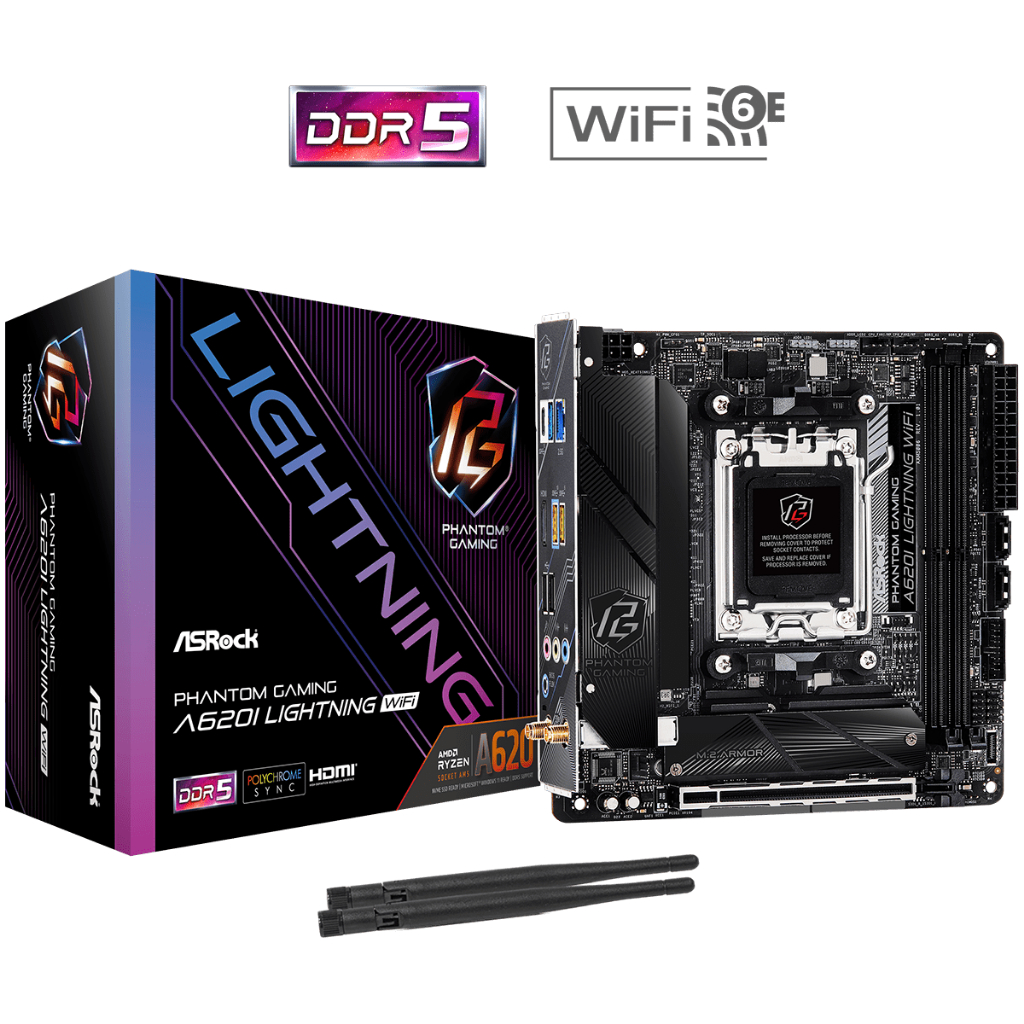 ASRock A620I Lightning WiFi DDR5 AM5 – Mini-ITX Mainboard, Sockel AM5, Schwarz