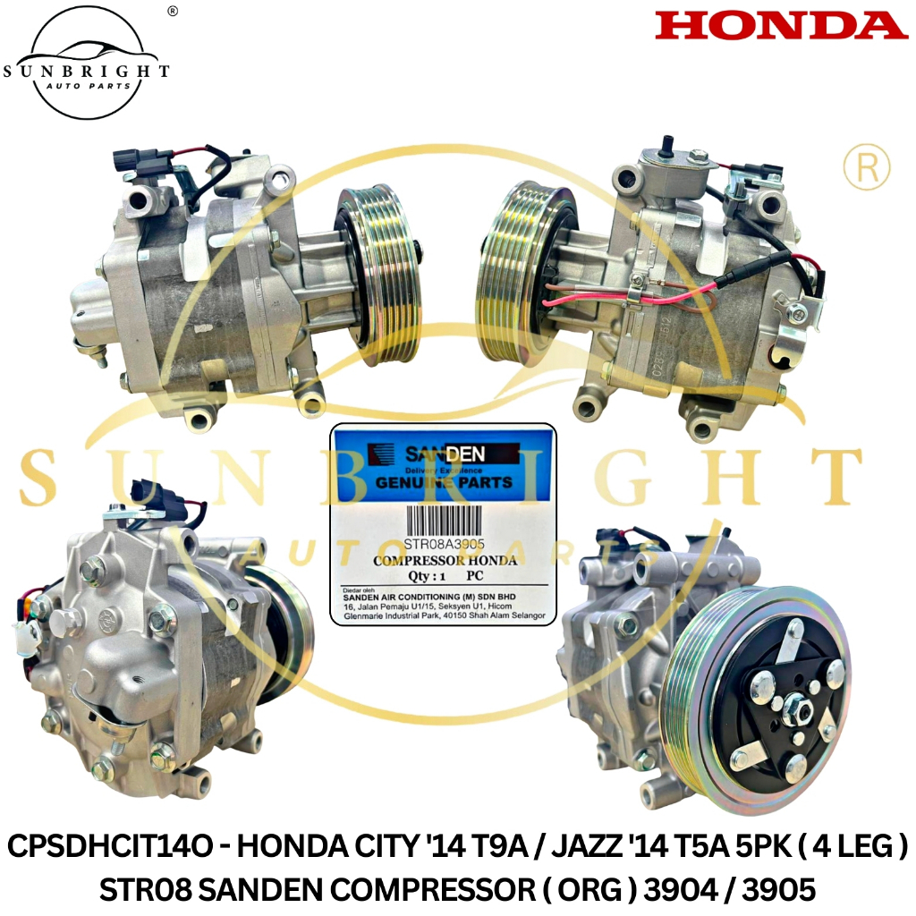 HONDA CITY '14 T9A / JAZZ '14 T5A 5PK ( 4 LEG ) STR08 SANDEN COMPRESSOR ...