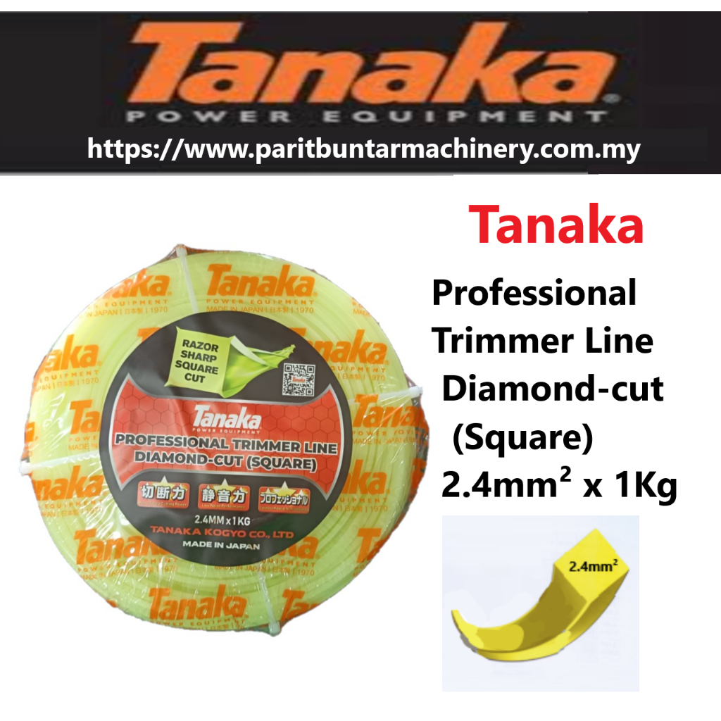 TANAKA Professional Trimmer Line Diamond cut 2.4mm Square Yellow Nylon ...