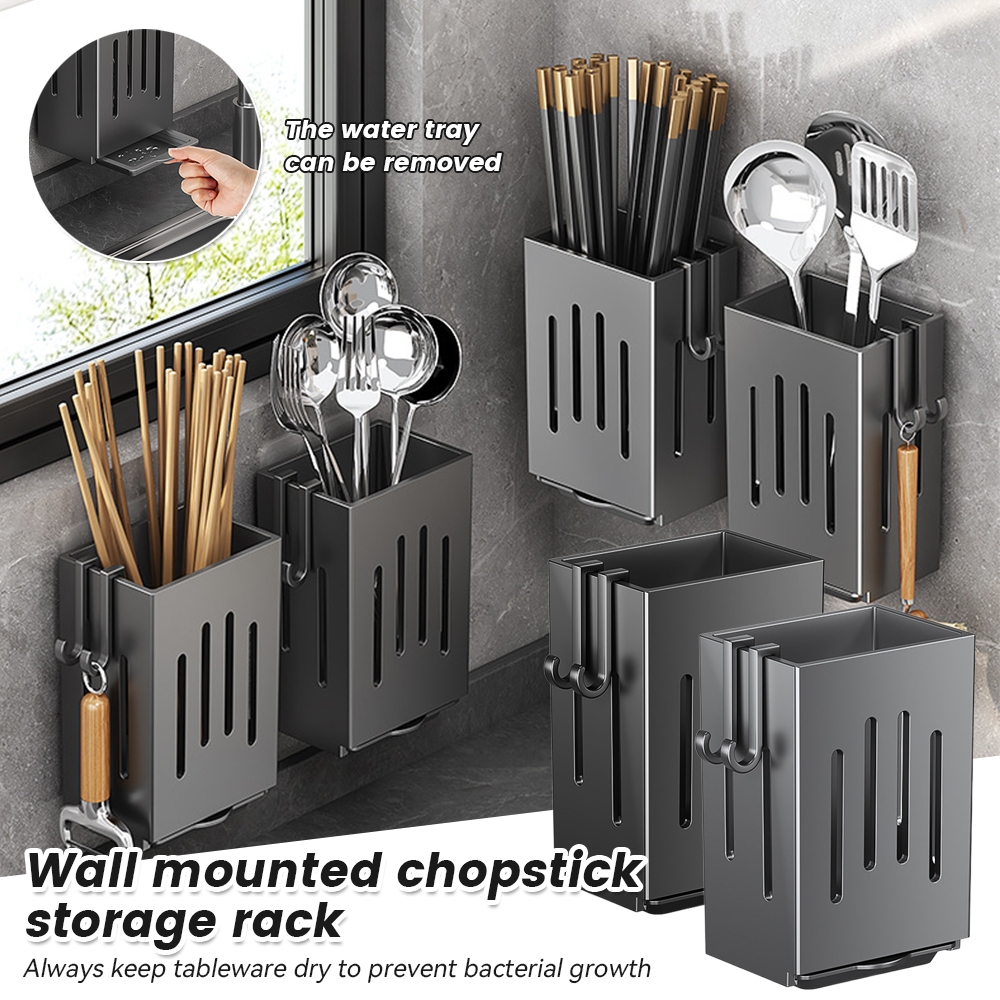 2pcs Spoon Storage Tube Kitchen Perforation-Free Wall-Mounted Shelf ...