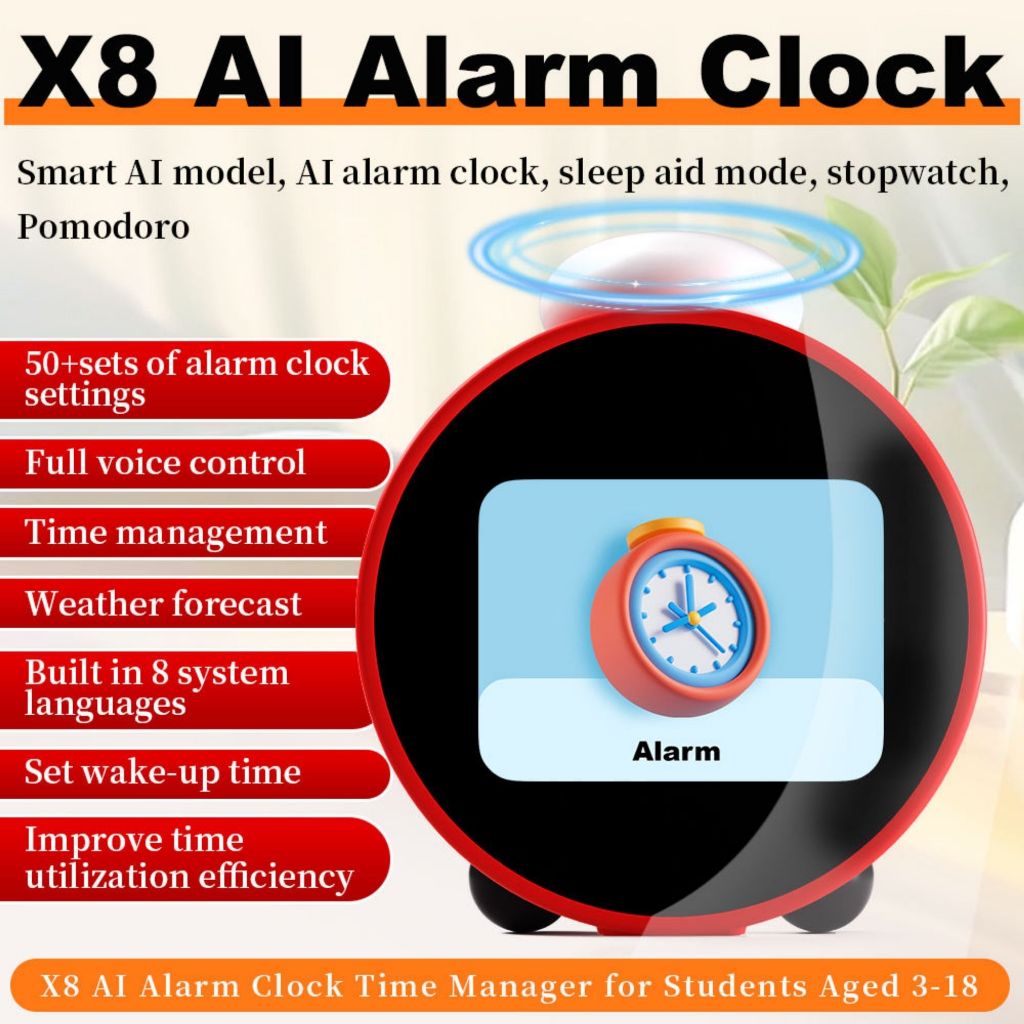 X8 AI Alarm Clock Timer Voice Dialogue Assistant Clock Time Manager ...
