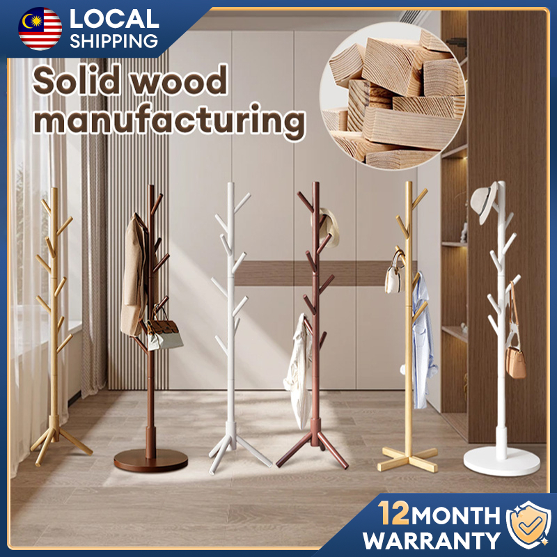 Wooden Clothes Rack Penyangkut Baju Rak Coat Hat Rak Stand Coat Hanger ...