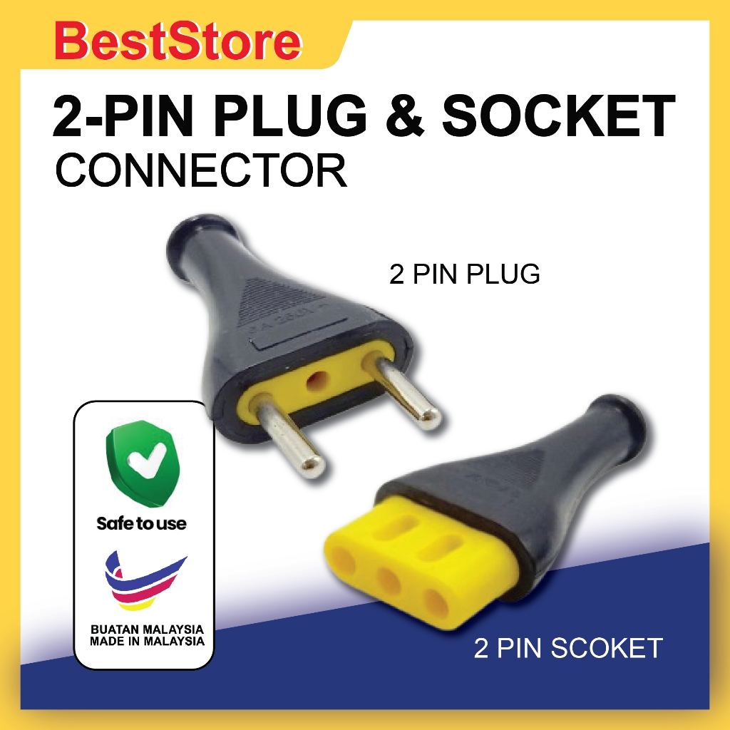 250V 2 Pin Plug Male / Female DIY Plug 2 Pin Socket Plug Connector Plug ...