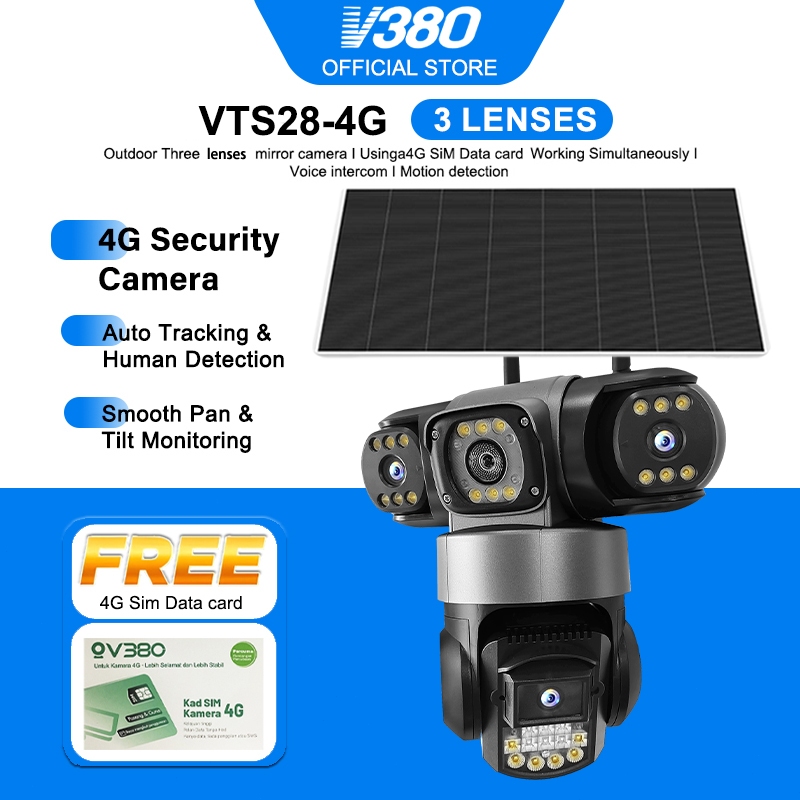 V380 Pro Three Screen CCTV Solar Outdoor IP66 Waterproof VTS28 Wireless ...