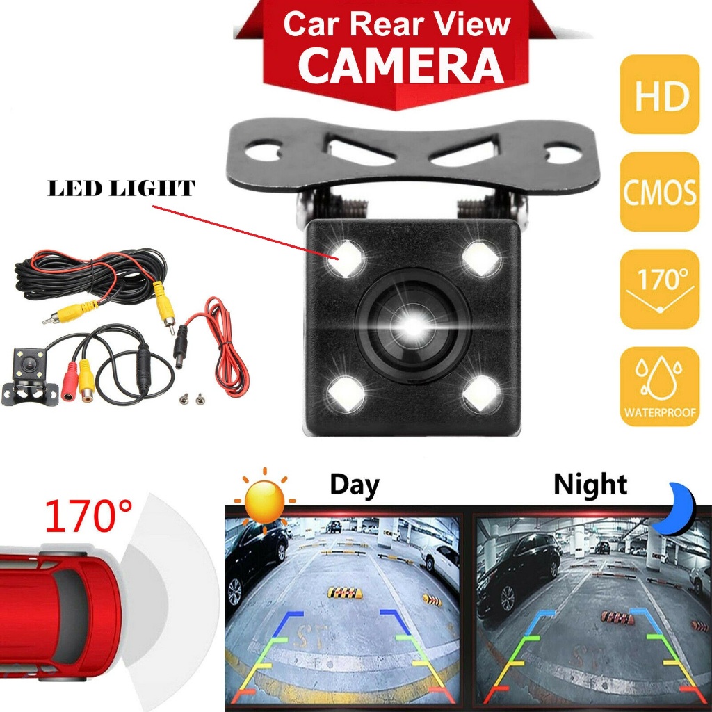 Car Reverse Camera Parking Rear View Night Vision Full HD 4 LED Wide ...