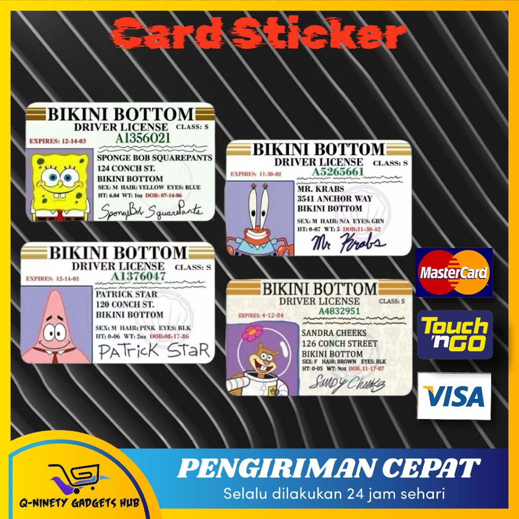 For Spongebob ID Series Touch n Go Card Sticker Cover TNG / MASTER ...