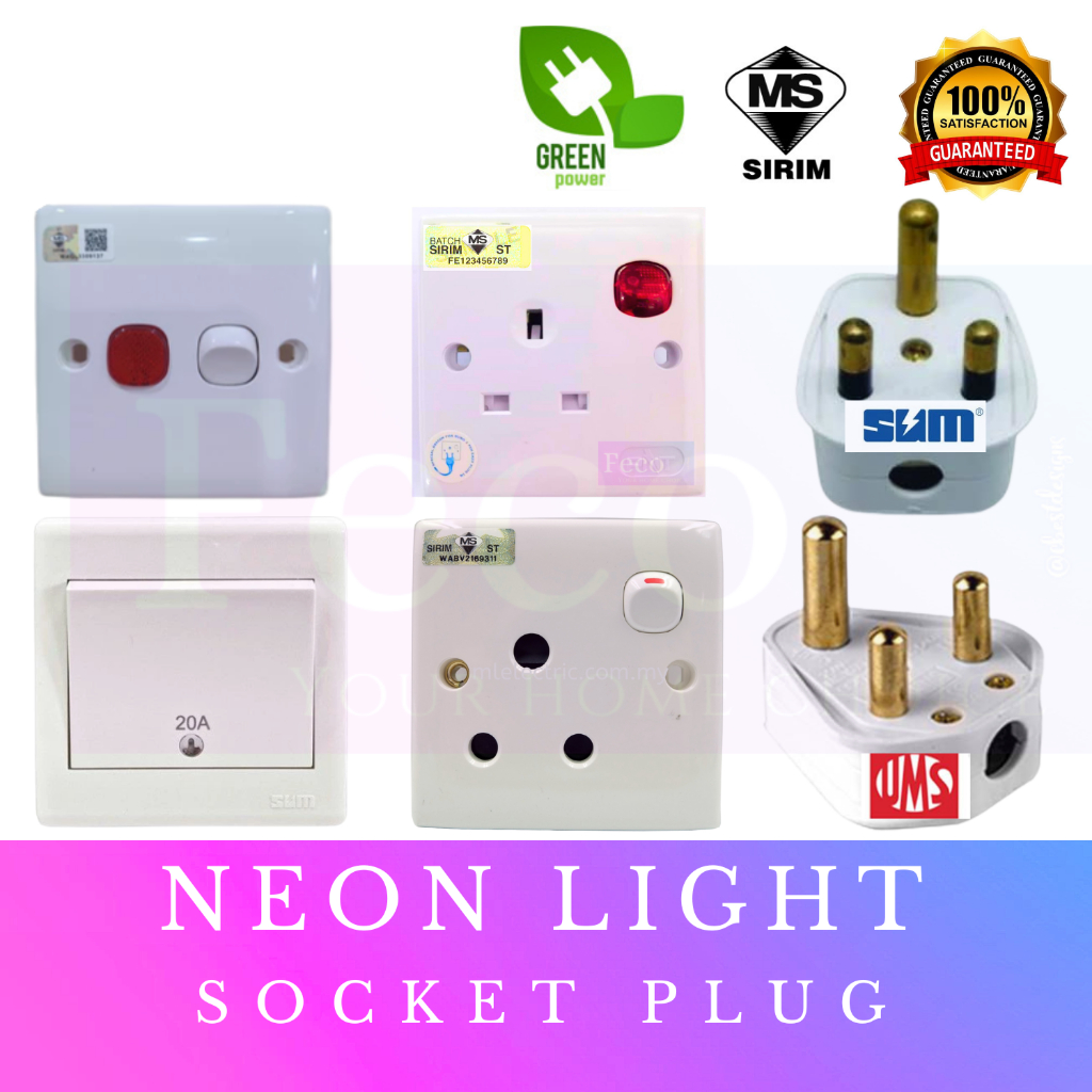 [SIRIM] BIG NEON SWITCH SOCKET PLUG TOP Wall Switches Slim Modern ...