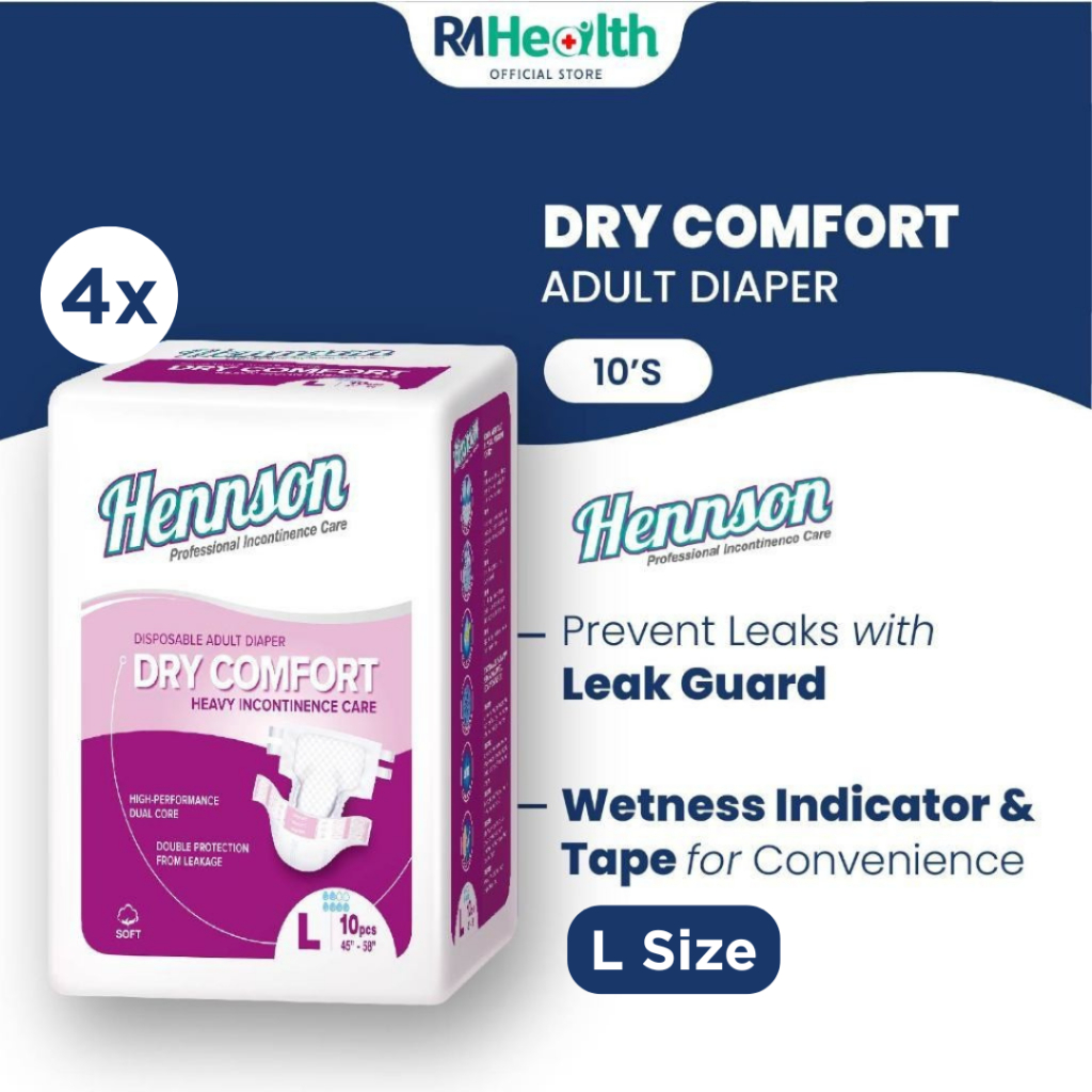 [Bundle of 4] Hennson Dry Comfort Adult Diaper L Size 10's | Shopee ...