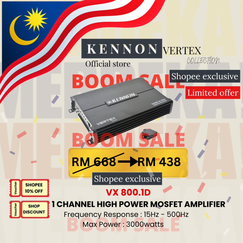 Kennon Vertex Series VX800.1D 1 Channel High Power Mosfet Amplifier/Car ...