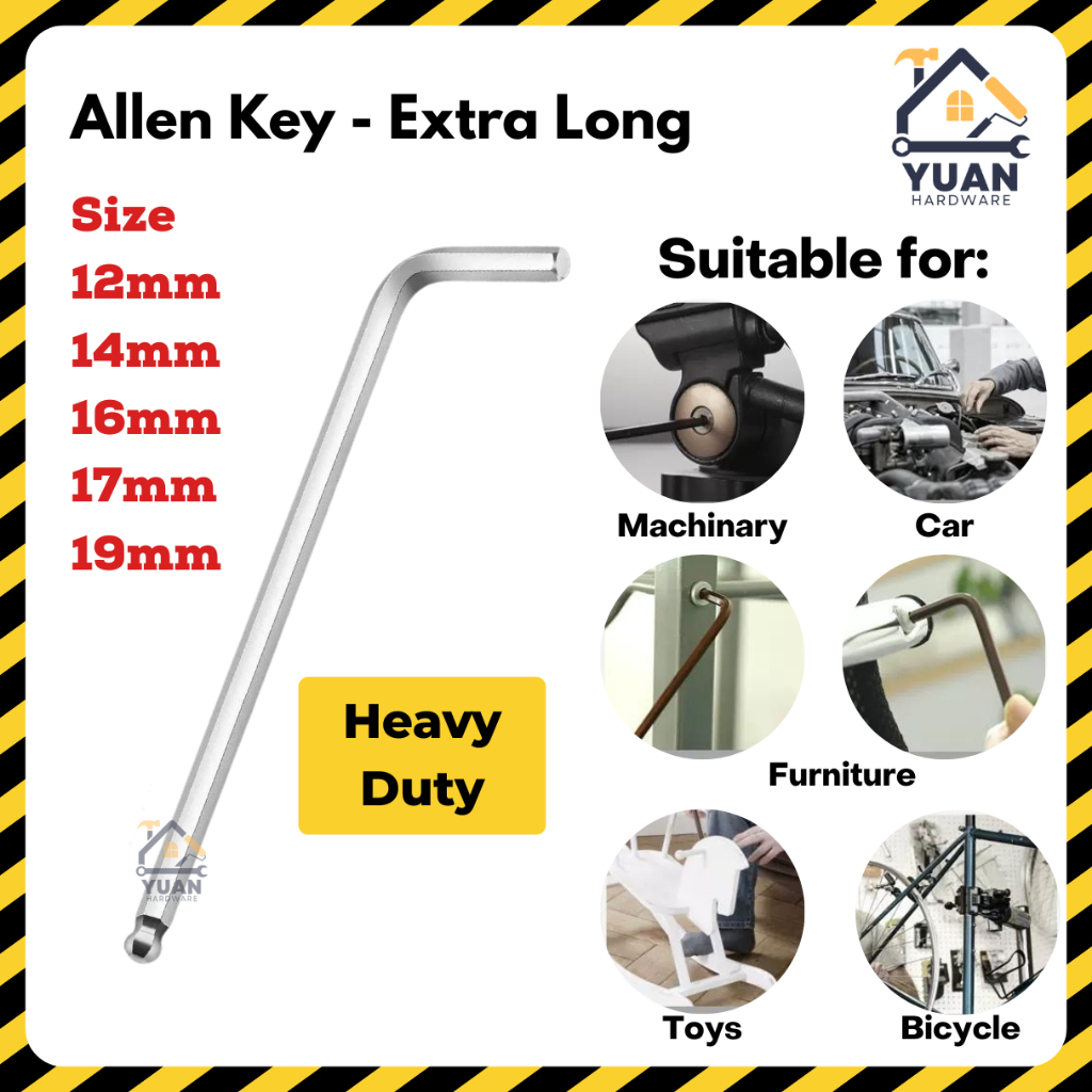 EXTRA LONG Allen Key with Ball Point End Heavy Duty Allen Key 12mm 14mm ...