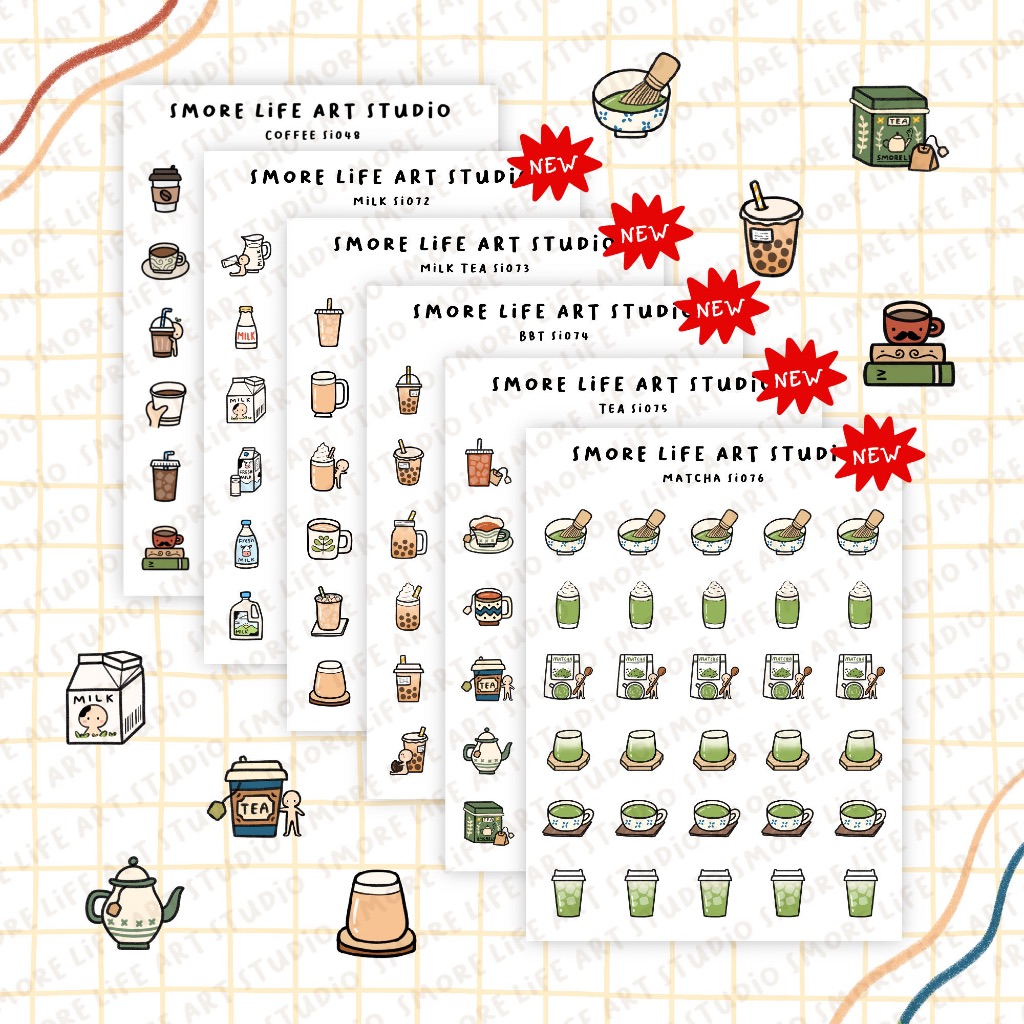 Beverage Sticker, coffee and tea sticker, milk sticker | si001,Si048 ...