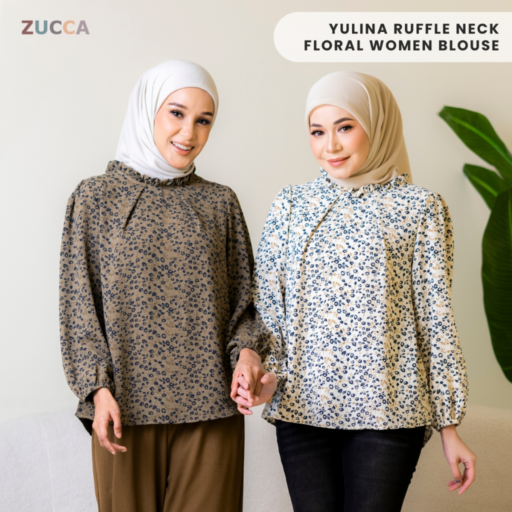 ZUCCA YULINA RUFFLE NECK FLORAL WOMEN BLOUSE - DM094 BAJU WANITA ...