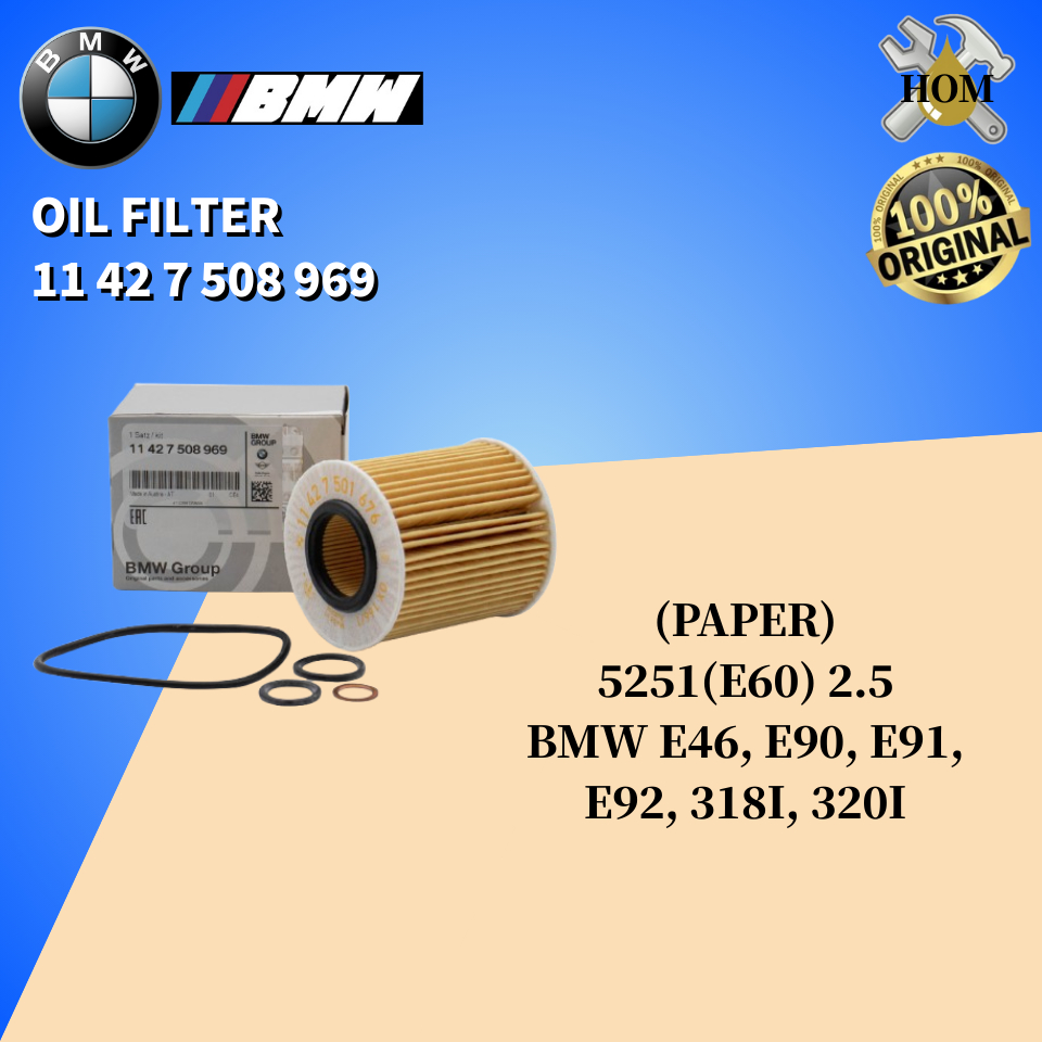 BMW OIL FILTER FOR (PAPER) 5251(E60) 2.5 BMW E46, E90, E91, E92, 318I ...