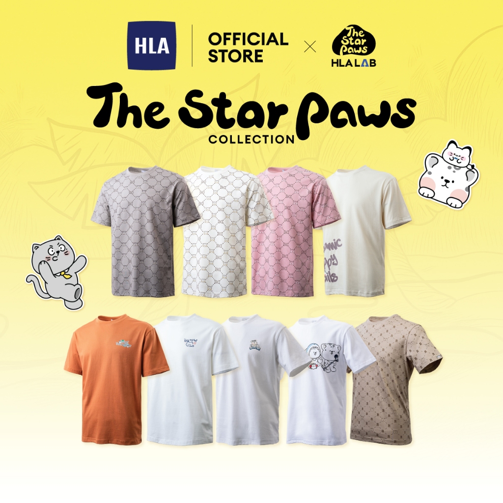 HLA The Star Paws Series Icy Cotton Full Letter Printing Short Sleeve T ...