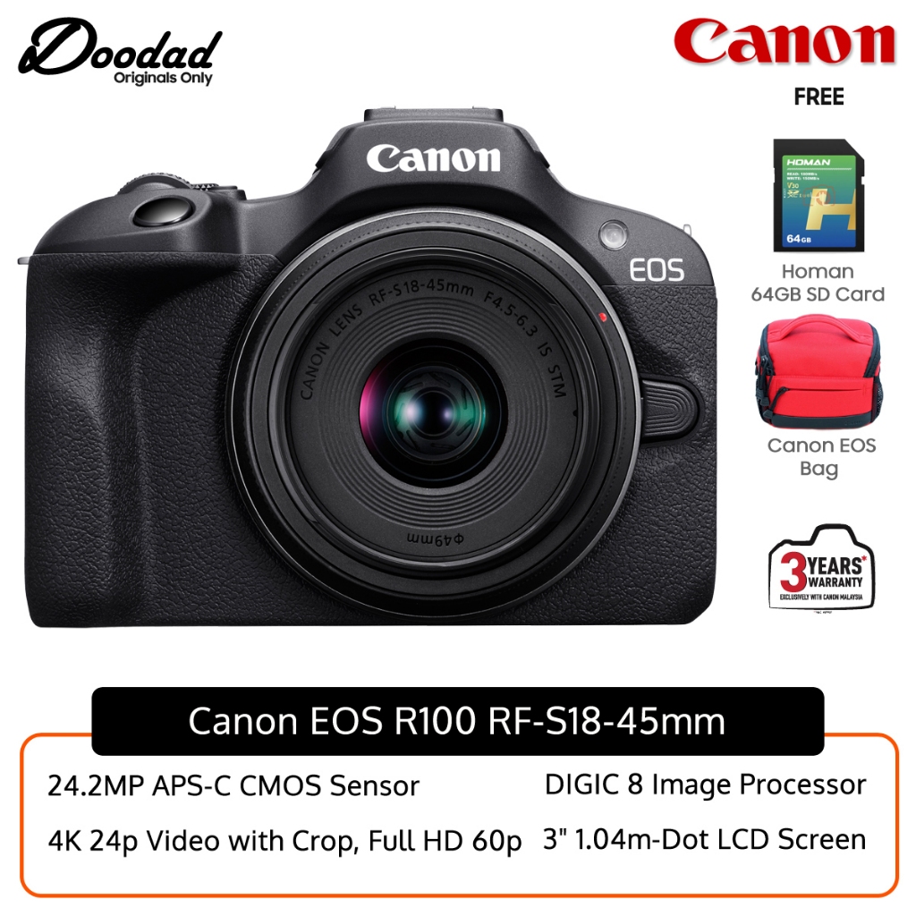 Canon EOS R100 Kit RF-S18-45mm f/4.5-6.3 IS STM Canon MY Sets | 3 years ...