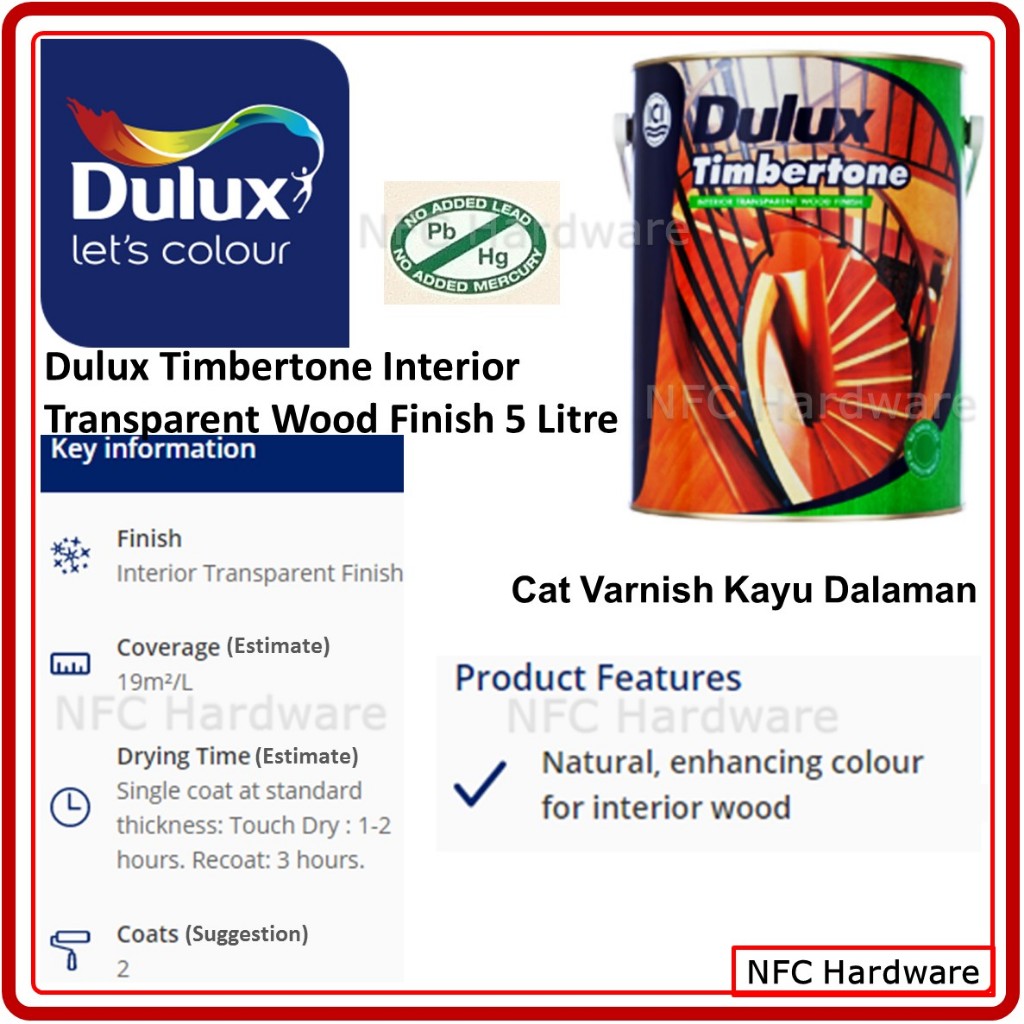 Dulux Timbertone Interior Transparent Wood Finish 5 Litre (Cat Varnish ...
