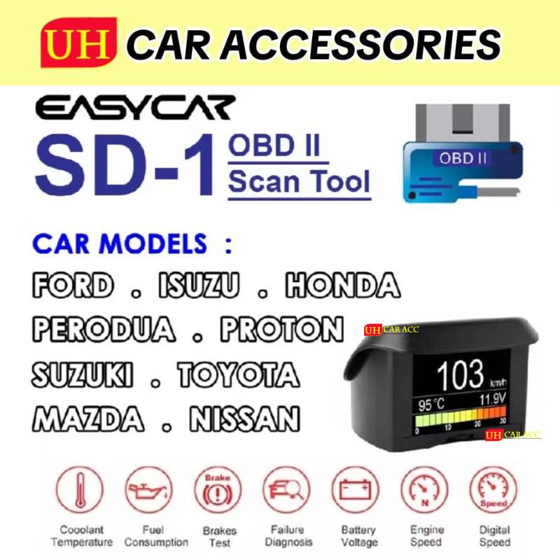 CAR OBD HUD DISPLAY EASYCAR SD-1 OBD2 DIGITAL AUTO VOLTAGE METER FUEL ...